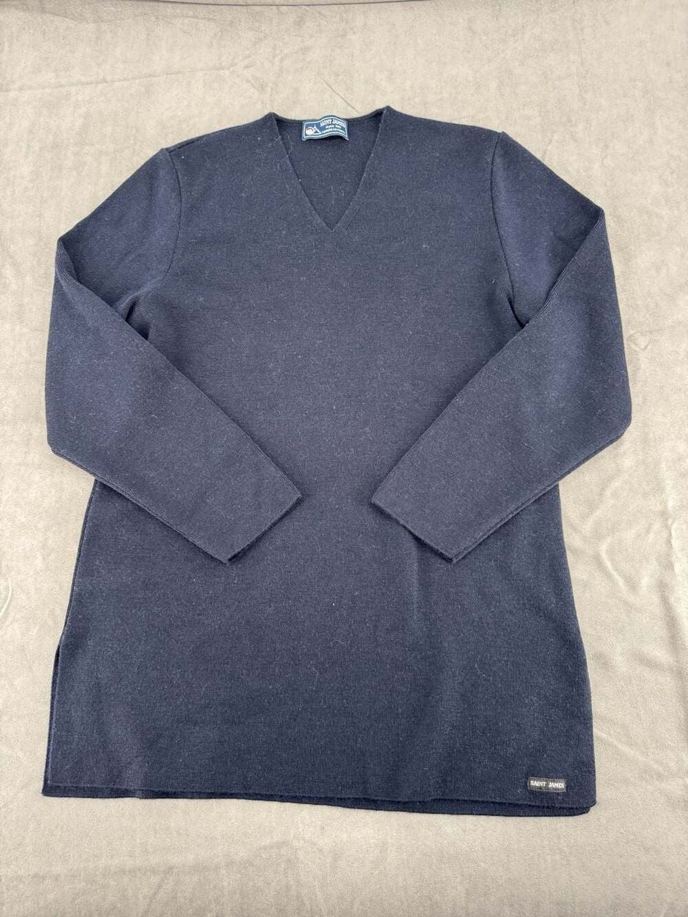 Saint James Navy Blue Long Sleeve V-Neck Knit Tunic Sweater